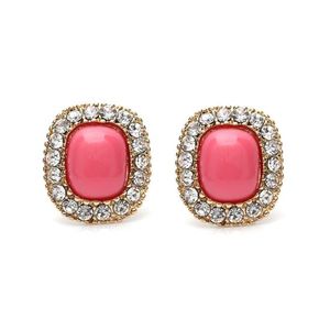 Pink Diamante Square Gold-tone Screw Back Clip-on Earrings
