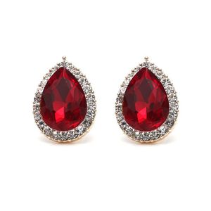 Red Crystal Diamante Pear-Shaped Gold-tone Clip-on Earrings