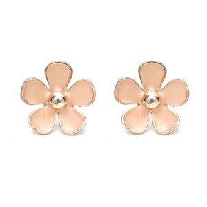 Beige Enamel Flower Gold-tone Clip-on Earrings