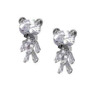Cubic Zirconia Bear Silver-tone Drop Clip-on Earrings