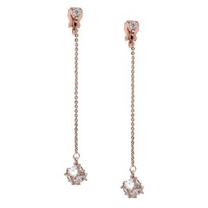 Round Cut Cubic Zirconia Dangle Chain Gold-tone Clip On Earrings