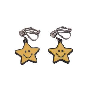 Yellow Smiley Star Drop Clip On Earrings