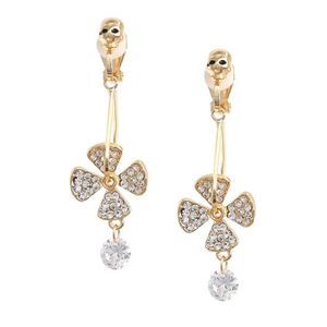 Clear CZ Diamante Flower and Skull Drop Clip On Earrings