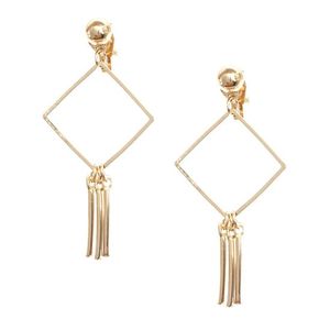 Gold-tone Diamond Shape with Sticks Drop Clip On Earrings