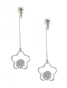 Silver-tone Flower CZ Dangle Clip On Earrings