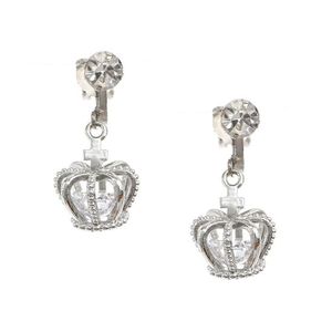 Silver-tone Crown CZ Drop Clip On Earrings