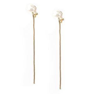 Gold-tone Chain Faux Pearl Drop Clip On Earrings