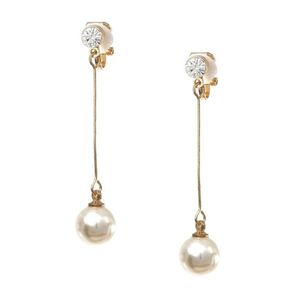 Gold-tone Faux Pearl and Crystal Dangle Clip On Earrings