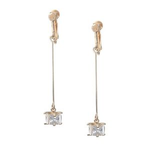 CZ Cube Gold-tone Screw Back Drop Clip On Earrings