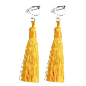 Yellow Tassel Drop Clip On Earrings