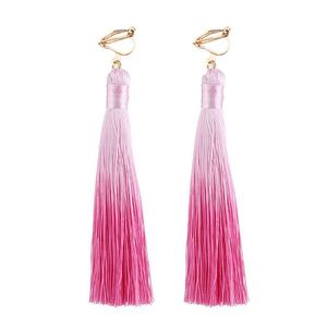 Pink Two Tone Tassel Drop Clip On Earrings