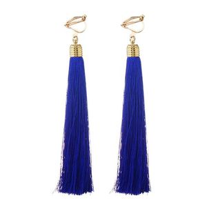 Navy Blue Tassel Statement Clip On Earrings