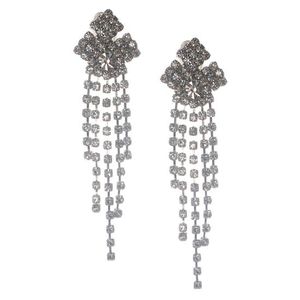 Rhinestone Crystal Pave Tassel Drop Clip on Earrings