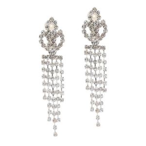 Crystal Tassel Bridal Drop Clip on Earrings