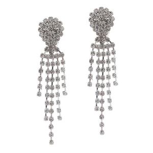 Teardrop Crystal Tassel Bridal Drop Clip on Earrings