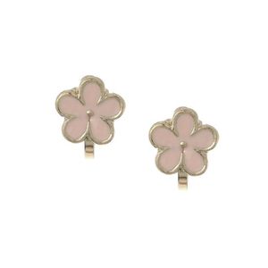 Pink Enamel Flower Gold Tone Clip on Earrings