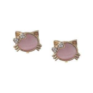Pink Simulated Cat Eye Kitty Shape with Bow Clip On Earrings