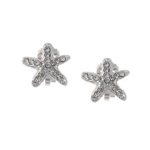 Silver Tone Crystal Starfish Clip On Earrings