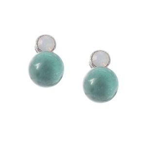 Green Bead with Simulated Opal Clip On Earrings
