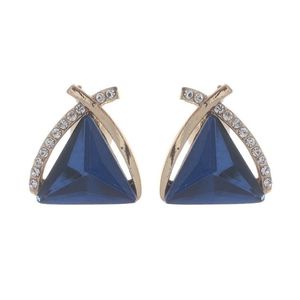 Blue Triangle Crystal Gold Tone Clip On Earrings