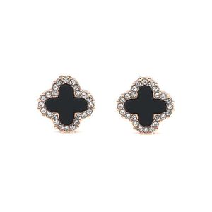 Gold-Plated Black Cross with Crystal Clip On Earrings