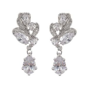 Bridal Teardrop and Marquise Shape Cubic Zirconia White Gold Plated Clip On Earrings