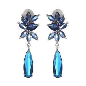 Bridal Blue Marquise and Teardrop Cubic Zirconia Drop White Gold Plated Clip On Earrings