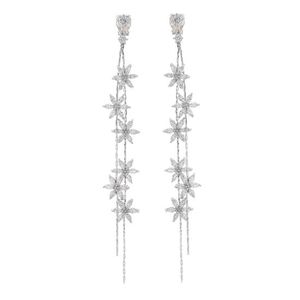Bridal Marquise Double Cascade Cubic Zirconia Flower Drop White Gold Plated Clip On Earrings