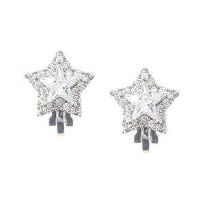 White Gold Plated Cubic Zirconia Encrusted Star Clip On Earrings