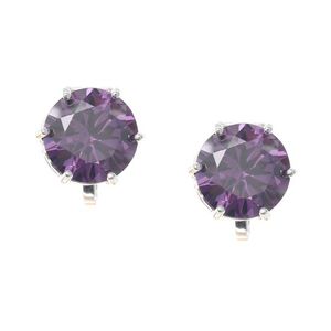 Simulated Amethyst February Birthstone CZ Crystal White Gold Plated Clip On Earrings