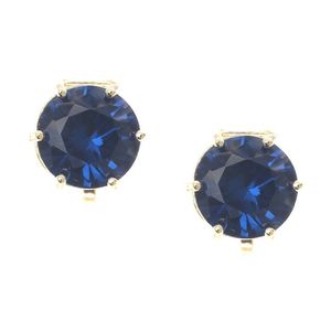 Simulated Blue Sapphire September Birthstone CZ Crystal Yellow Gold Plated Clip On Earrings