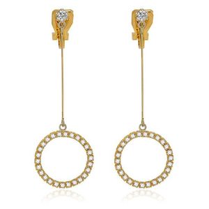 Gold Plated Diamante Crystal Circle Drop Clip On Earrings