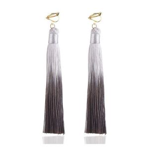 Coffee Colour Two Tone Tassel Statement Drop Clip On Earrings