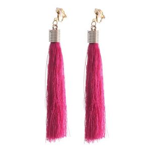 Fuchsia Tassel Statement Drop Gold Tone Clip On Earrings