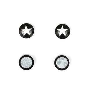 Black and white star round magnetic earrings for non-pierced ears 10 mm