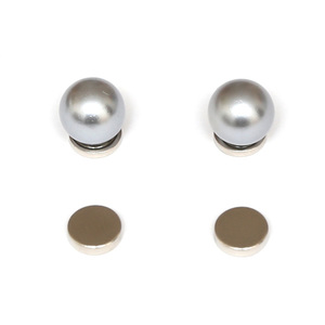 Gray round simulated pearl magnetic earrings for non-pierced ears