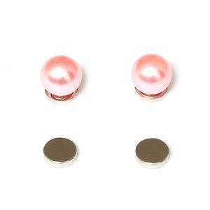 Peach pink round simulated pearl magnetic earrings for non-pierced ears