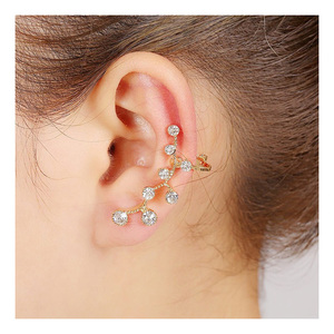 Gold plated Morning Dew crystal ear cuff earrings with gift box