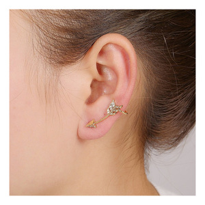 Gold plated arrow crystal ear cuff earrings with gift box