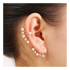 1 pair gold plated round cubic zirconia stones and pearl ear jacket earrings with gift box