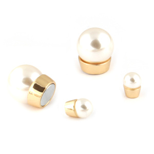 Non-pierced white simulated pearl gold-tone magnetic double sided earrings
