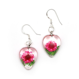 Pink Pressed Flower in Heart Resin