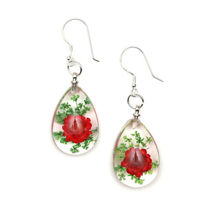 Red Pressed Flower in clear teardrop resin