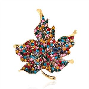 Multicoloured Diamante Maple Leaf with Crystal Bug 