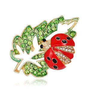 Red Crystal Ladybug with Green Diamante Leaf 