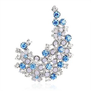 Blue and White Crystal Diamante Flowers Silver-tone
