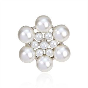 Cluster Simulated Pearl Flower Silver-tone 
