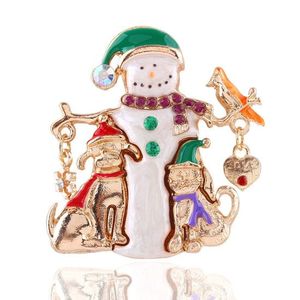 Gold-tone Enamel White Snowman with Animals