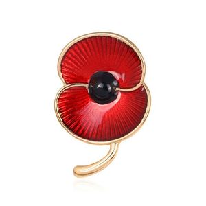 Black and Red Enamel Poppy Flower Gold-tone 