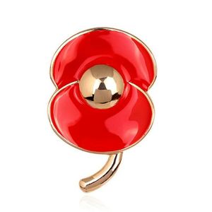 Red Enamel Poppy Flower Gold-tone 